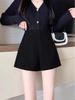 Gray Wool Blend Women's High Waist A-Line Wide Leg Shorts for Autumn/Winter