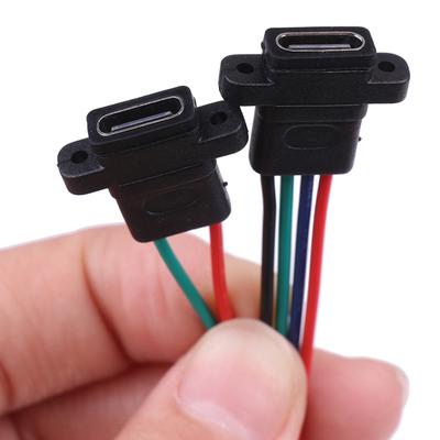 Tipo-C 2Pin 4Pin Fio de Soldagem Fêmea À Prova D'Água Soquete Fêmea Anel de Borracha Alta Corrente Porta de Carregamento Rápido