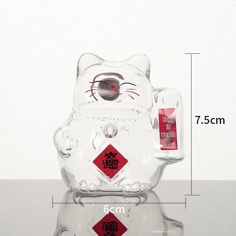 

Lucky Cat Glass Piggy Bank - Golden Beans Storage Bottle