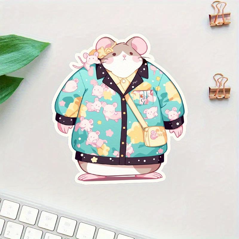 Mouse Wearing Floral Coat Sticker Durable for Laptop, Car, Luggage, Skateboard & More - Perfect for Teens, Adults, Creative Decor & Gifting