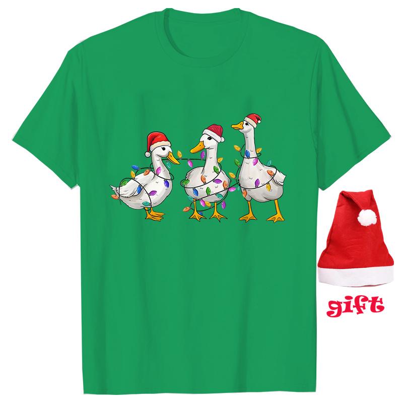 Funny Duck Christmas Print Tops Fashion Women Firends Xmas Party Tees Graphic Tops with Christmas Hats Female Clothing T-shirt