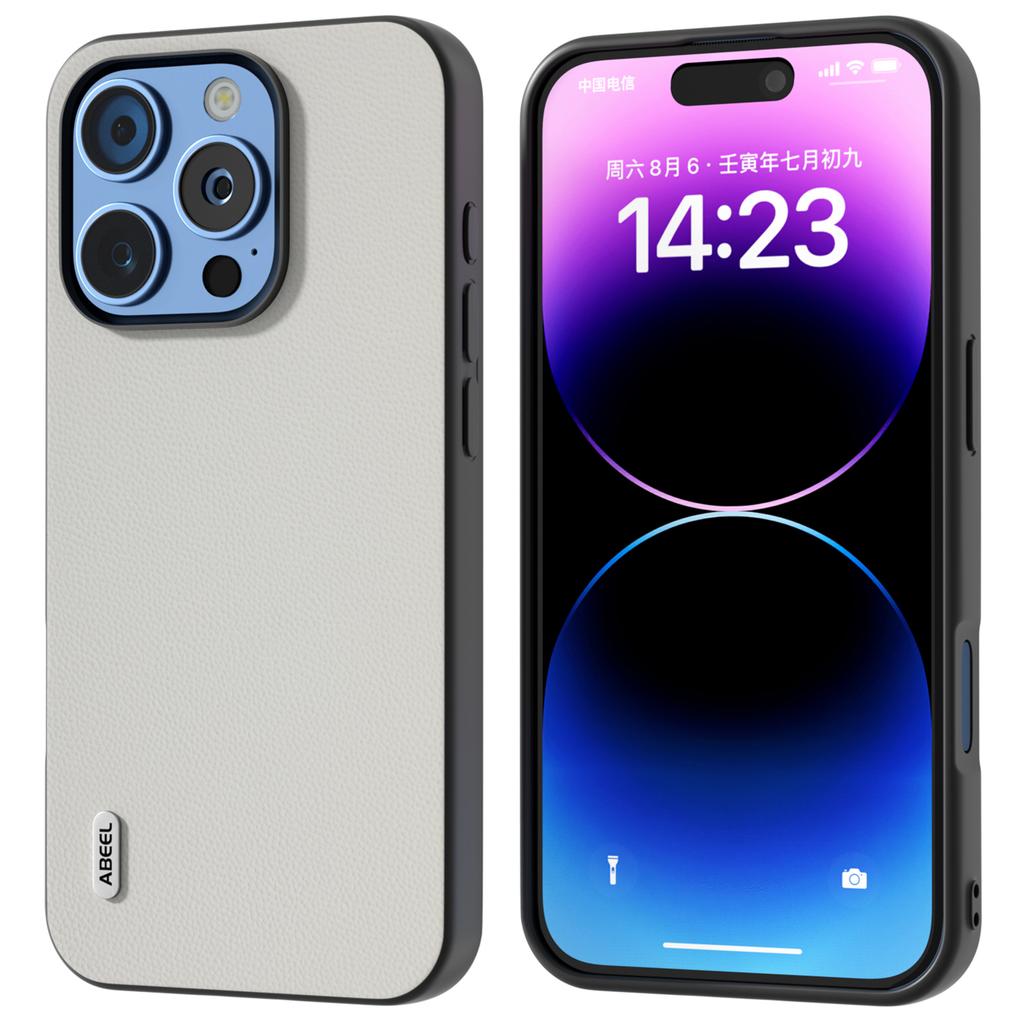 ABEEL For iPhone 16 Pro Max Case Anti-Drop Genuine Cow Leather PC Phone Cover
