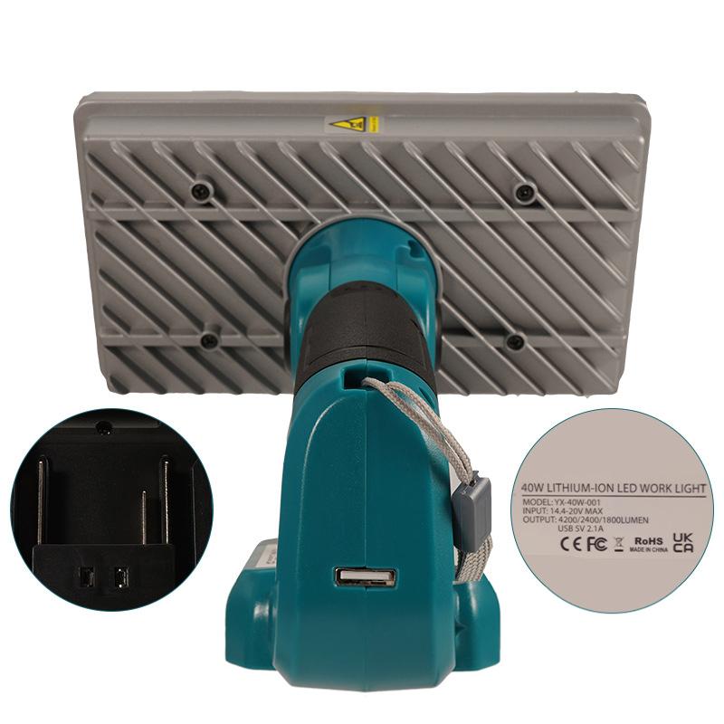 9 Inch 40W LED Lamp For Makita BL1430 BL1830 18V Lithium Battery LED Working Light Indoor Outdoor Spotlight Flashlight With USB