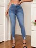Pantalon crayon slim en denim stretch déchiré taille mi-haute pour femmes