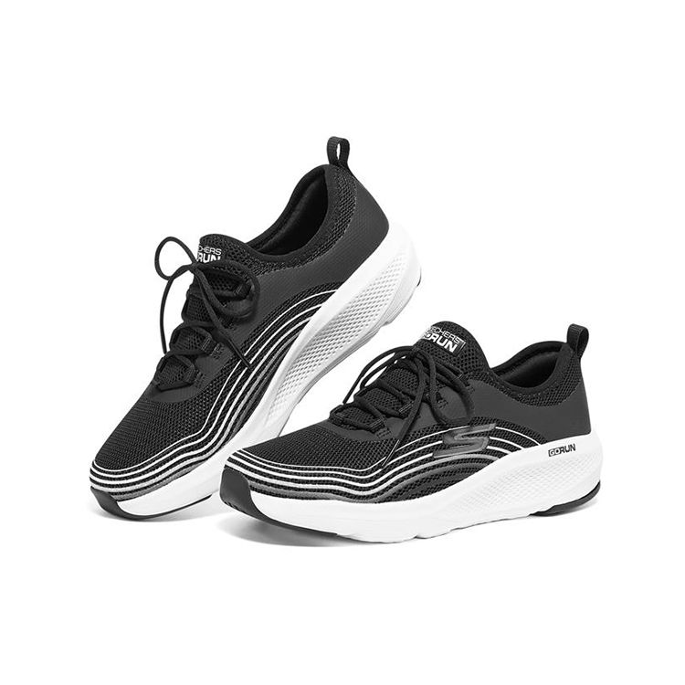 Skechers Go Run Elevate Round Toe Lace-Up Mesh Low-Top Running Shoes Women Sneaker Black 128329-BKW