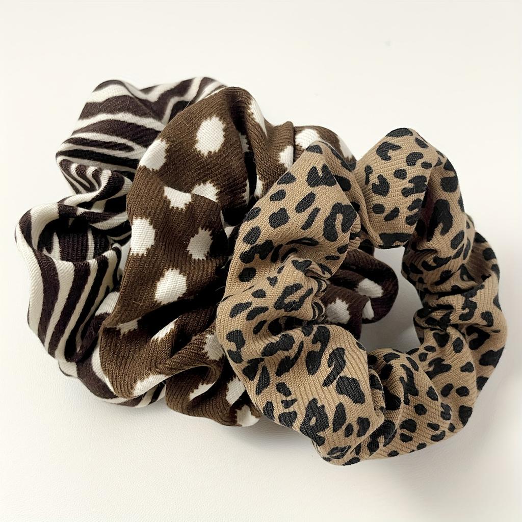 5pcs Retro Hair Scrunchies Leopard Print Cow Spot Polka Dot Pattern Elastic Hair Ties Hair Accessories Hairband Elegant Hairband