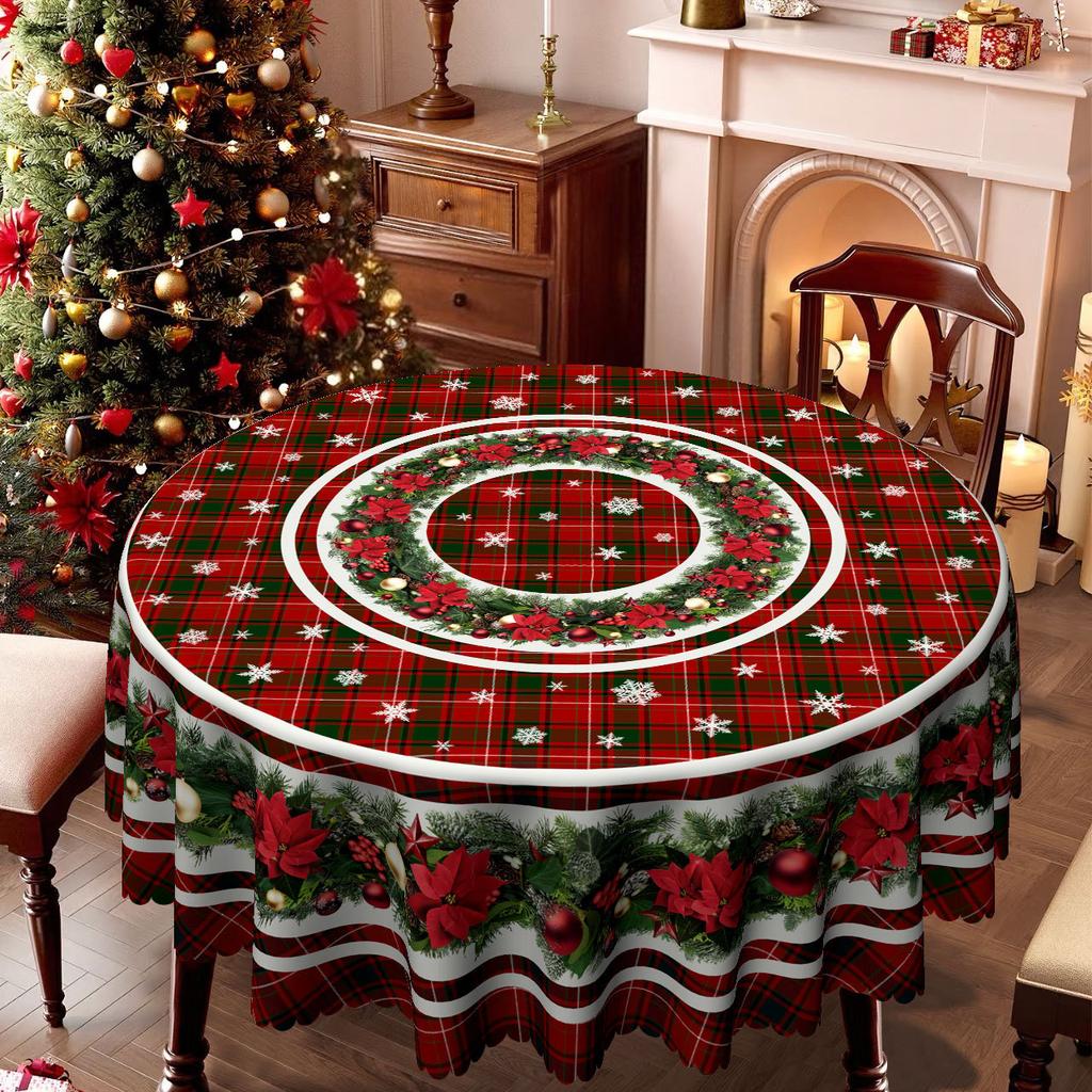 Christmas Rectangular Waterproof Red Christmas Table Cloth, Light Luxury Coffee Table Round Tablecloth, Waterproof Coffee Table Cloth