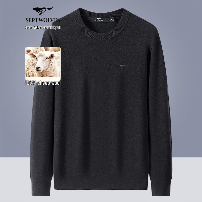 Septwolves Men's 100% Merino Wool Round Neck Sweater