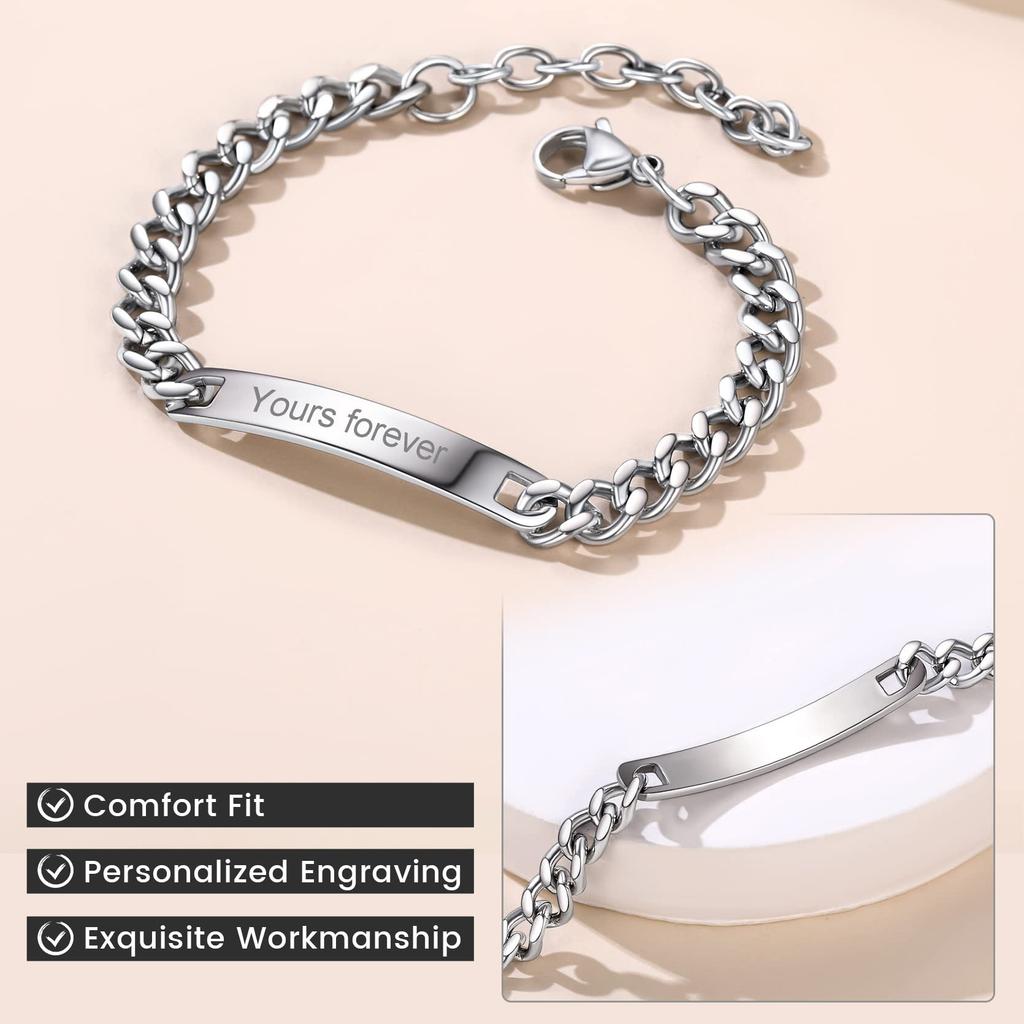 Men's Stainless Steel Bracelet Father's Day Gift Stainless Steel Curved Brand Lettering Black Cuban Chain Curved Brand Bracelet