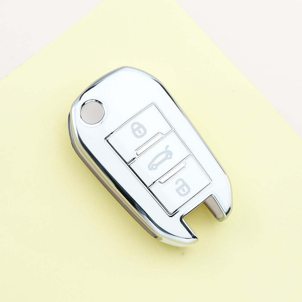 Silver Edge Keyless Shell Fob TPU Car Flip Key Case Cover For Citroen C3 C4 CACTUS C6 C8 for Peugeot 208 308 408 508 2008 3008 4008 5008