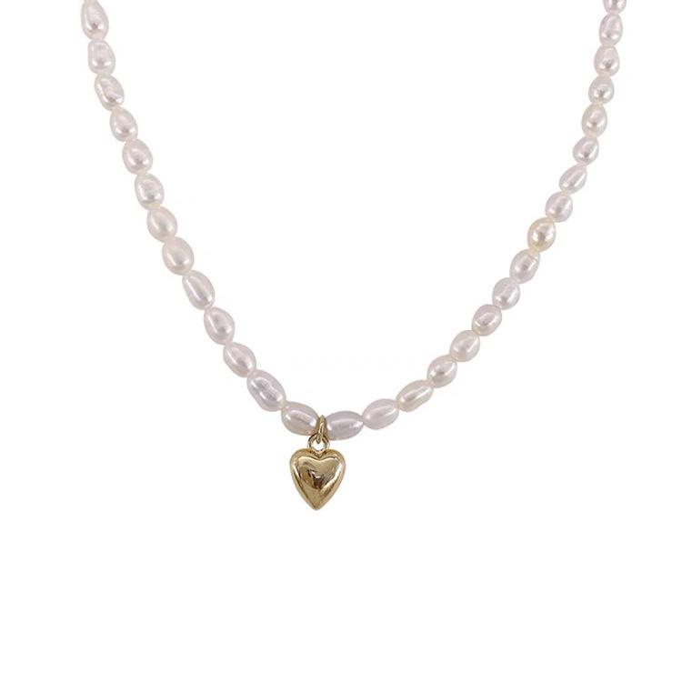 Women's Fairy Pearl Heart Pendant Necklace - Cool Choker Style with Smiley Face and Acacia Bean Clavicle Chain