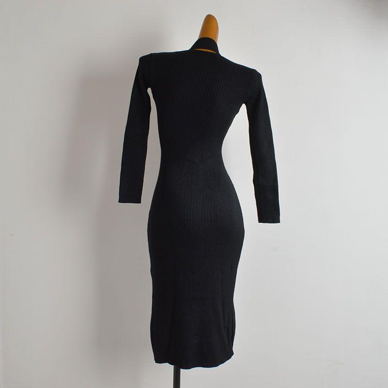 Fashion Style Sexy Sexy Halter Knitting Dress Women's Clothing Fall/Winter Slim Hem Double Side Slit Bodycon Dress