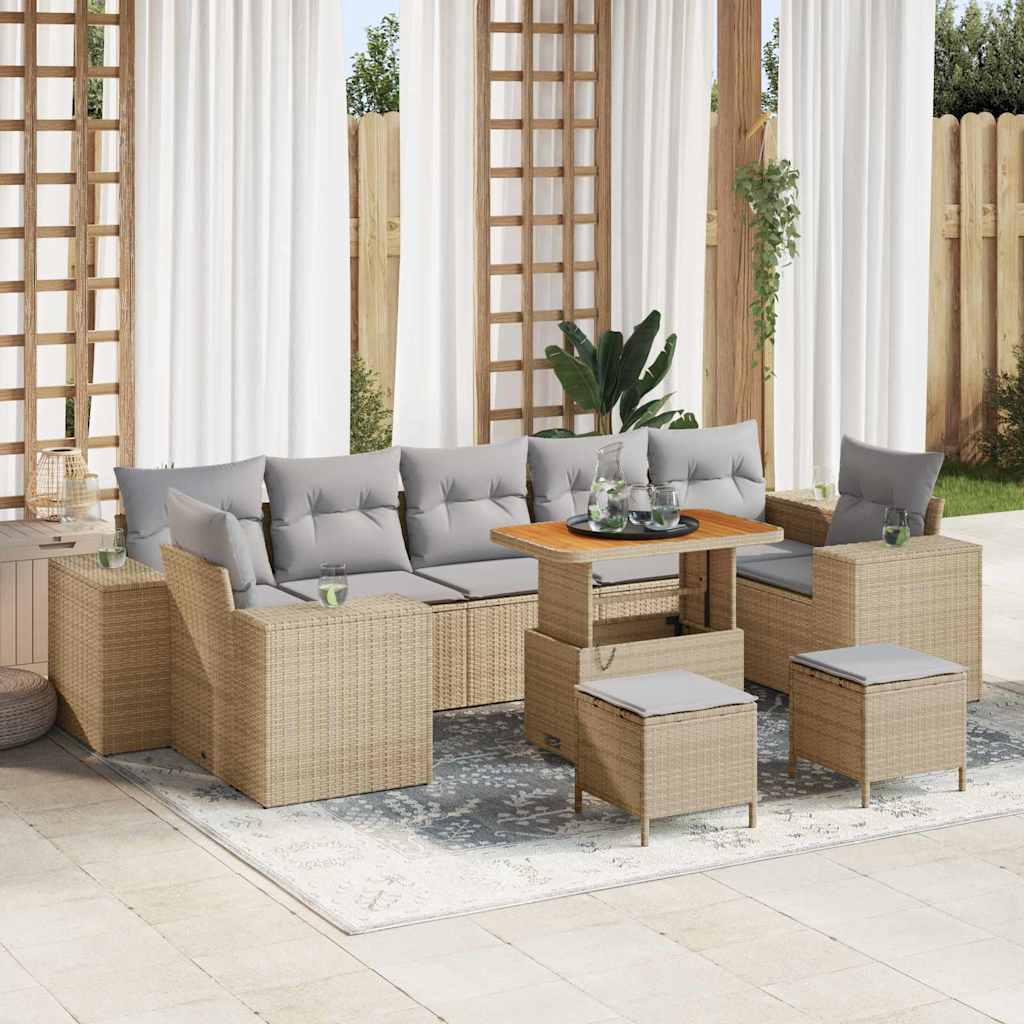 Garden Sofa Set with Cushions 10 pcs Beige and Light Grey