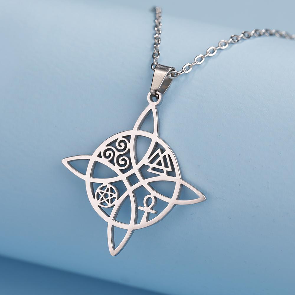 Dawapara Witch Knot Necklace Celtics Good Luck Irish Jewelry Stainless Steel Wiccan Vintage Wealth Amulet Women Necklace