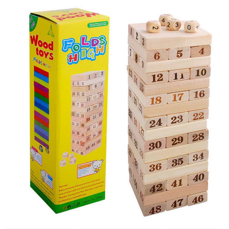 Colorful 54-Piece Wooden Jenga Stacking Game: Educational & Creative Desktop Blocks