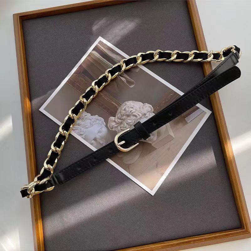 Pu Sophisticated Black Waist Belt With Sleek Chain Detailing For 2023 Style Autumn