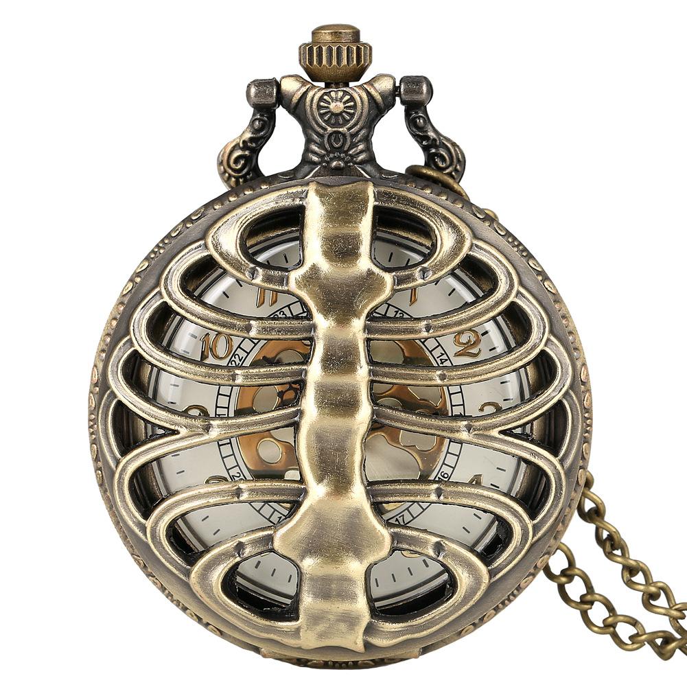 

Interesting Hollow Fishbone Shaped Quartz Pocket Watch Vintage Bronze Bracelet Necklace For Halloween Gifts For Men And Children золотистый