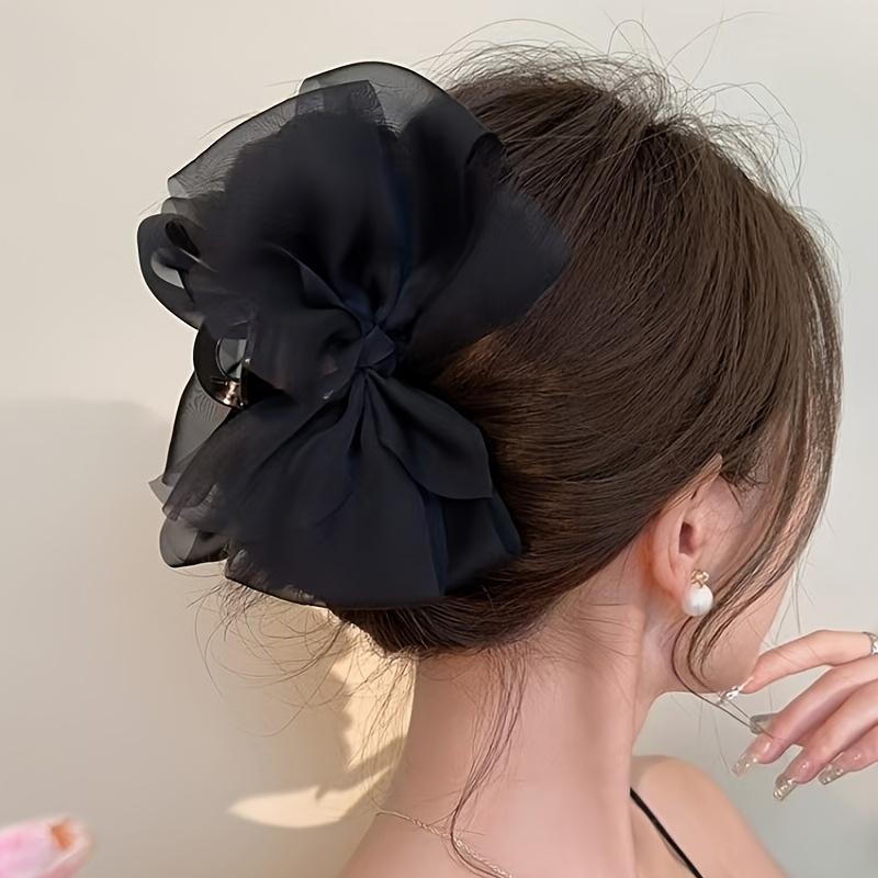 Elegant Large Mesh Bow Hair Claw Non-Slip Vintage-Inspired Accessory for Women Perfect for Everyday & Special Occasions