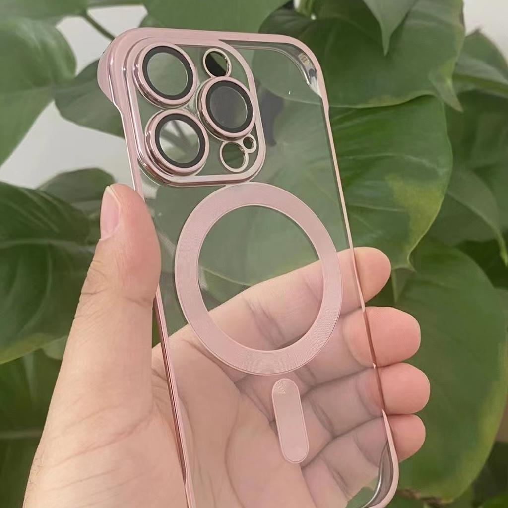 Applicable To IPhone 15 Mobile Phone Case Transparent PC Plating Frameless Apple 14 Comes with Lens Film Full-pack Hard Case
