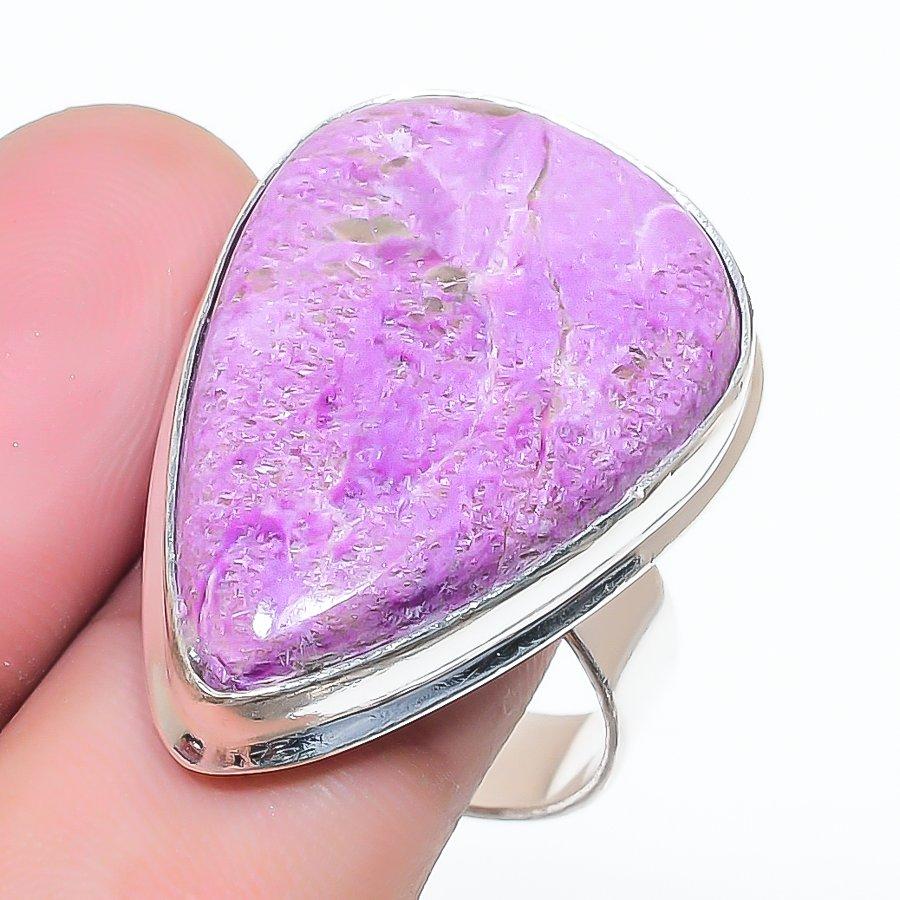 Natural Purpurite Gemstone Handmade 925 Sterling Silver Jewelry Ring Size 8 AR-17005