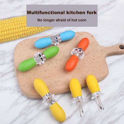 1 Pair Corn Holders Stainless Steel Corn Cob Holders BBQ Skewers for Home Cooking Twin Pin