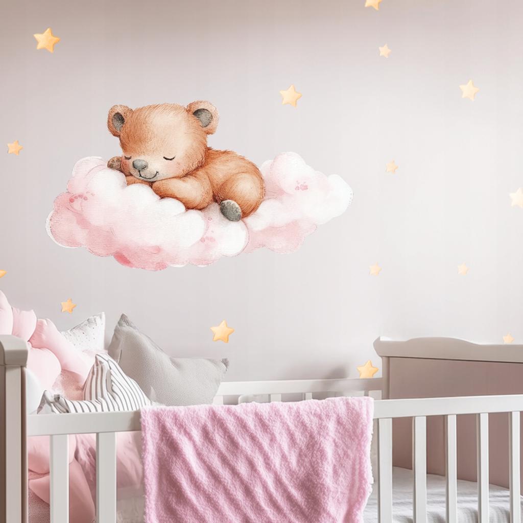 Wall Stickers Sleeping Teddy Bear On A Cloud And Stars Children'S Room