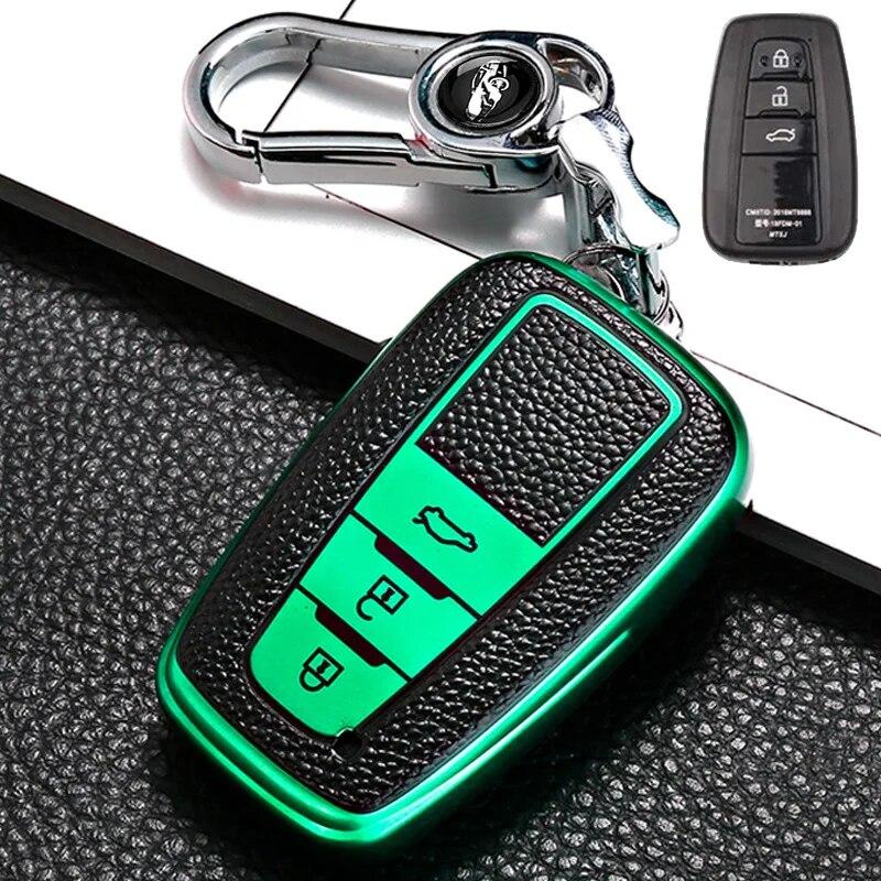 Funda de llave de control remoto para coche estilo cuero Fob para Toyota Prius Camry Corolla CHR C-HR RAV4 Land Cruiser Prado llaveros Accesorios