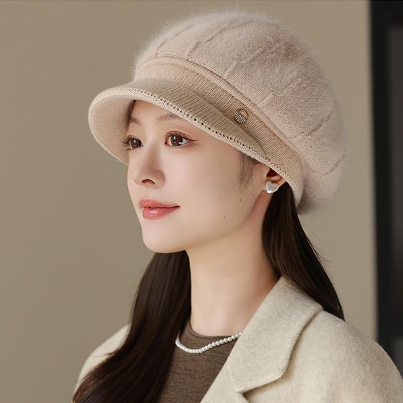 Middle-Aged and Elderly Thick Rabbit Fur Duck Tongue Beret Outdoor Windproof Mother Warm Knitted Cap