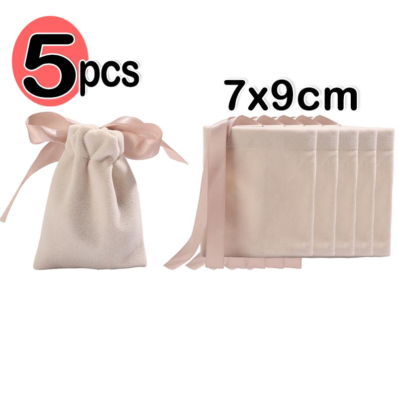 

5pcs Thicken Velvet Jewelry Bags Necklace Bracelet Packaging Pouches Ribbon Bow Drawstring Gift Bag Jewelry Protect Storage Box