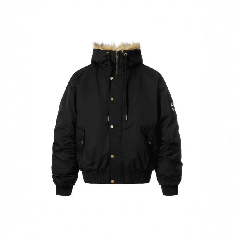 Unisex Winter Hooded Cotton Puffer Jacket With Leopard Faux Fur Trim Oversized Fit Warm Thick Lining Cold Weather