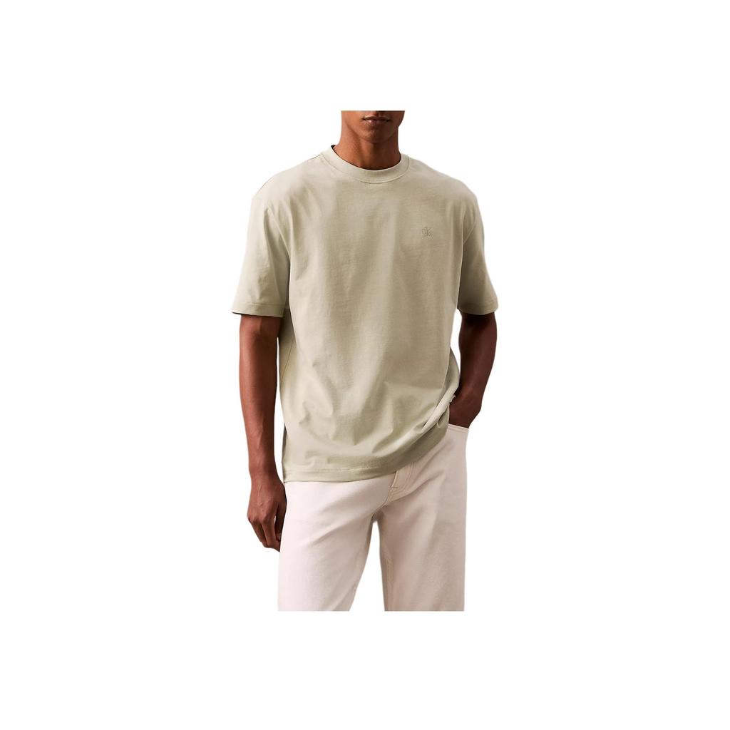 Calvin Klein Embroidered Logo Solid Color Loose Fit Crew Neck Short Sleeve T-Shirt Men Tops Light-Green 40HM229460-281