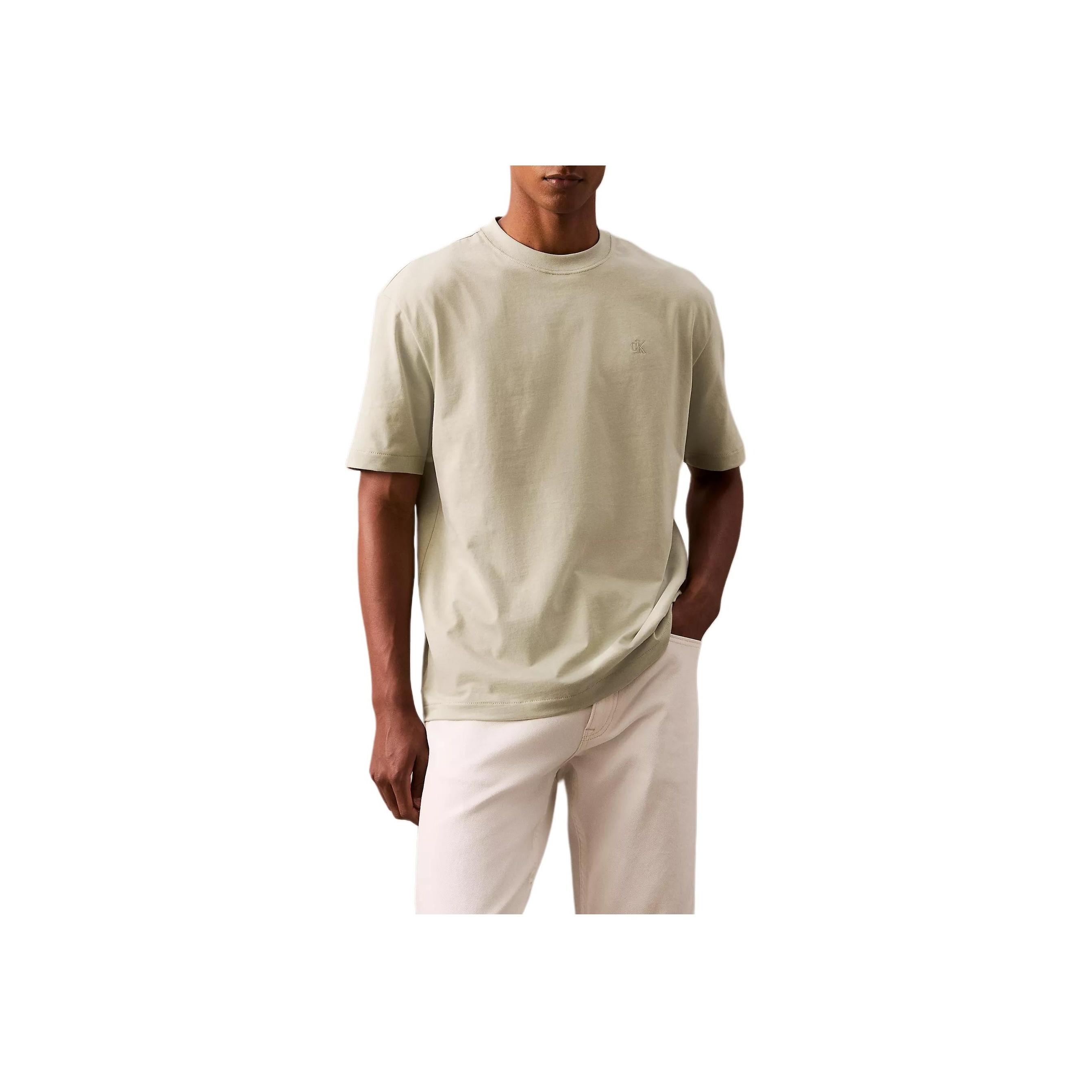 

Calvin Klein Embroidered Logo Solid Color Loose Fit Crew Neck Short Sleeve T-Shirt Men Tops Light-Green 40HM229460-281 L