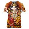 Summer Round Neck 3D Hindu Deities Graphic Print Top Fashionable Casual Short Sleeved Men's and Women's Unisex T-shirts