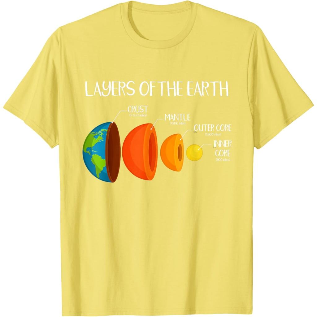 Layers of the Earth Diagram Geology Science Nerd Graphic Tee Casual Short Sleeve T-Shirt