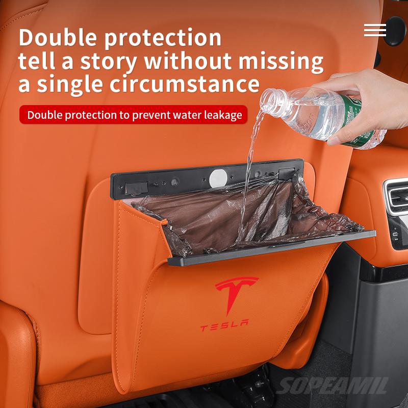 DTDIB1 For Tesla Model 3 Model Y Model S Model X Car Seat Back Hanging Garbage Bag Led Lamp Backrest Magnetic Storage Bag Trash Can