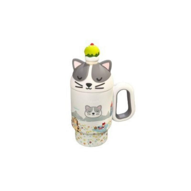 Cute Cow Tumbler Mug with Lid & Handle, 650ml Large Capacity Insulated Cup for Kids, Cartoon Animal Design Coffee Tea Water Bott