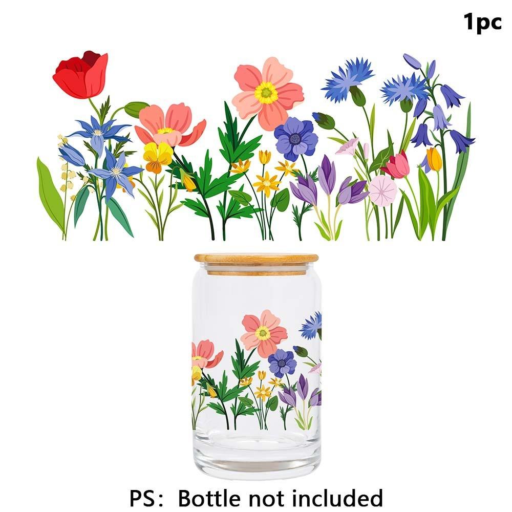 Glas Wasserbecher mit frischen Blumenpflanzen-Serie Kristall Transferaufkleber zur Heimdekoration