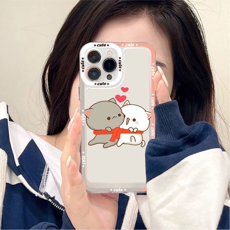 Peach Cat Cute Cartoon Phone Case for iPhone 11 12 13 Mini Pro Max 14 Pro Max Case Shell