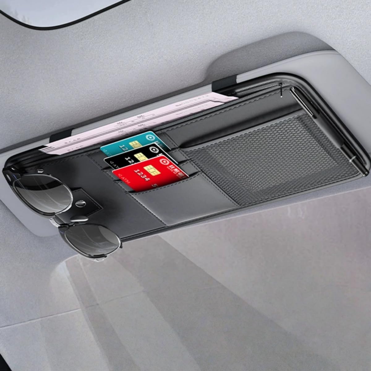 

RAKSONIC Car Eyeglasses Easy Car Sun Visor Small Item Storage Pocket for Compatible with All Vehicles Clip, Installation, Pocket, Case, чёрный