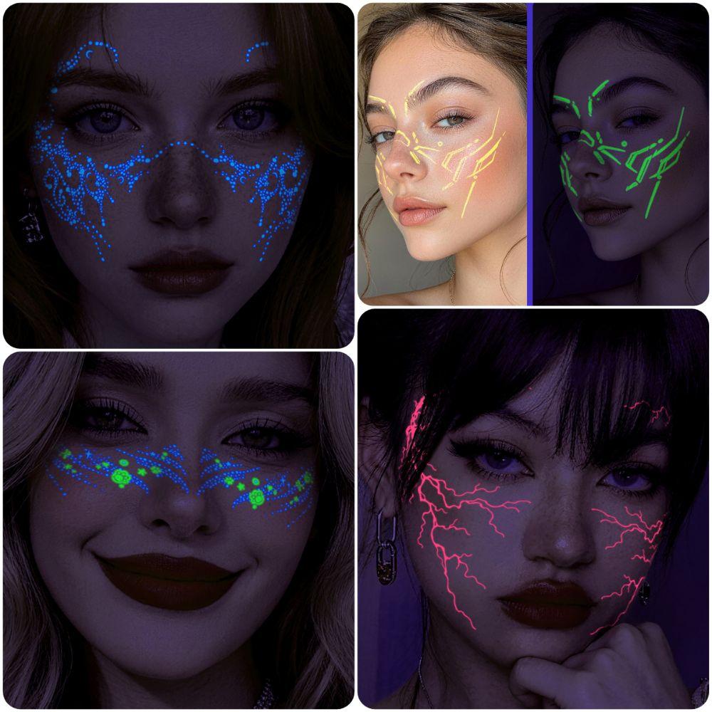 Tricolor Halloween Disposable Tattoo Luminous Body Art Tattoos Cool Face Tattoos  Festival Ornament