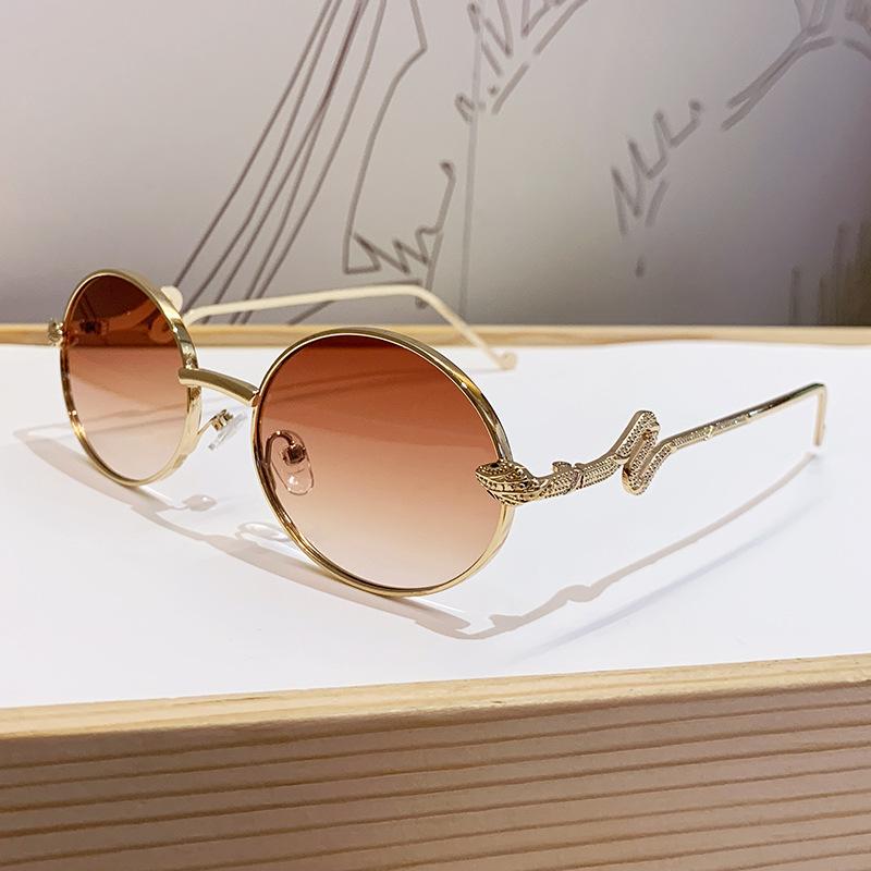 New Luxury Ins Star-Style Oval Sunglasses For Women Fashionable Snake-Shaped Leg Sunglasses High-End Retro Literary Sunglasses