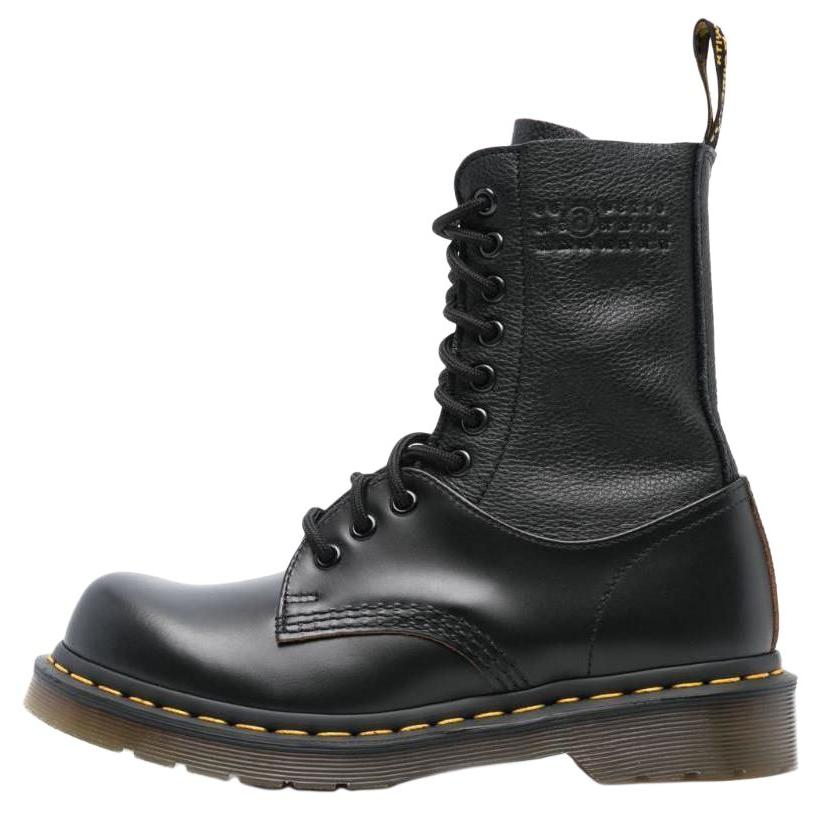 MM6 Maison Margiela X Dr. Martens 1490 / 1461 Calfskin Round-Toe Lace-Up Ankle Boots 4cm Unisex Ankle Boots Black 32185001