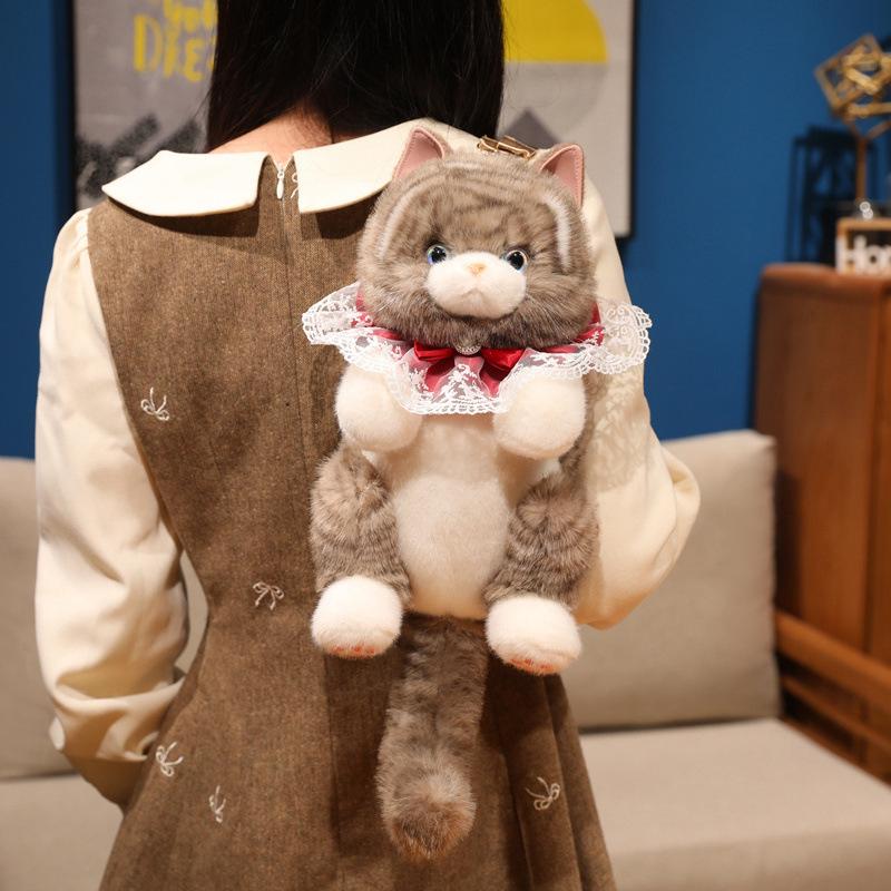 

Multi-Style Cat Plush Backpack with Bow - Cute Small Cat Doll for Gifts & Weddings 30 cm with Tail (50 cm, 0.4 kg)