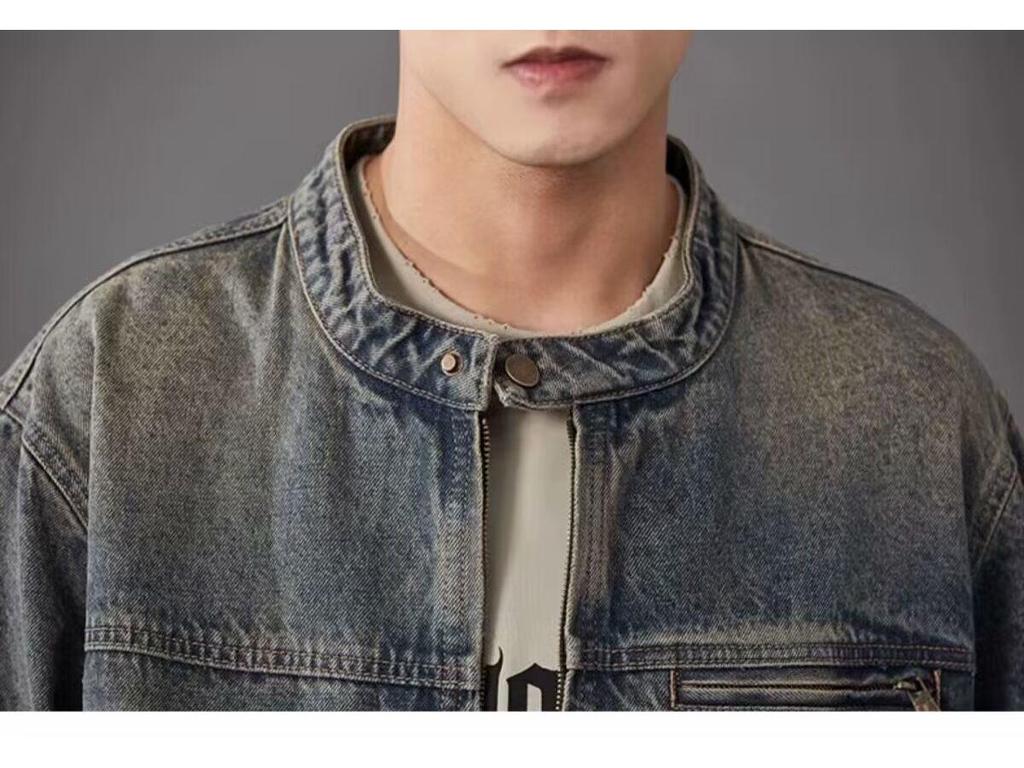 Herren Retro Gewaschene Jeansjacke - Trendige Frühling/Herbst Freizeitjacke mit Reißverschluss