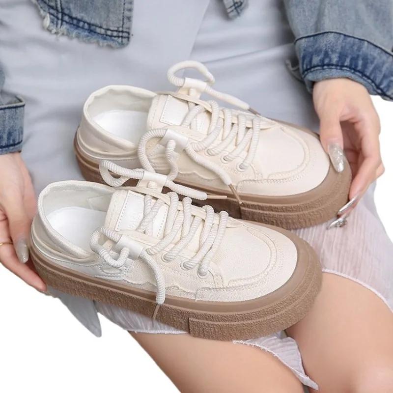 Fashion 2024 New Niche White Shoes with A Trendy Height Increase In Spring, Versatile High-top Canvas Shoes