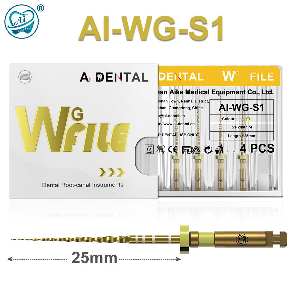 Файл для корневых каналов AI-WG, возвратно-поступательный рабочий, золото, термообработка, переменная конусность, система WG, 4 шт., эндофайлы из материала Niti