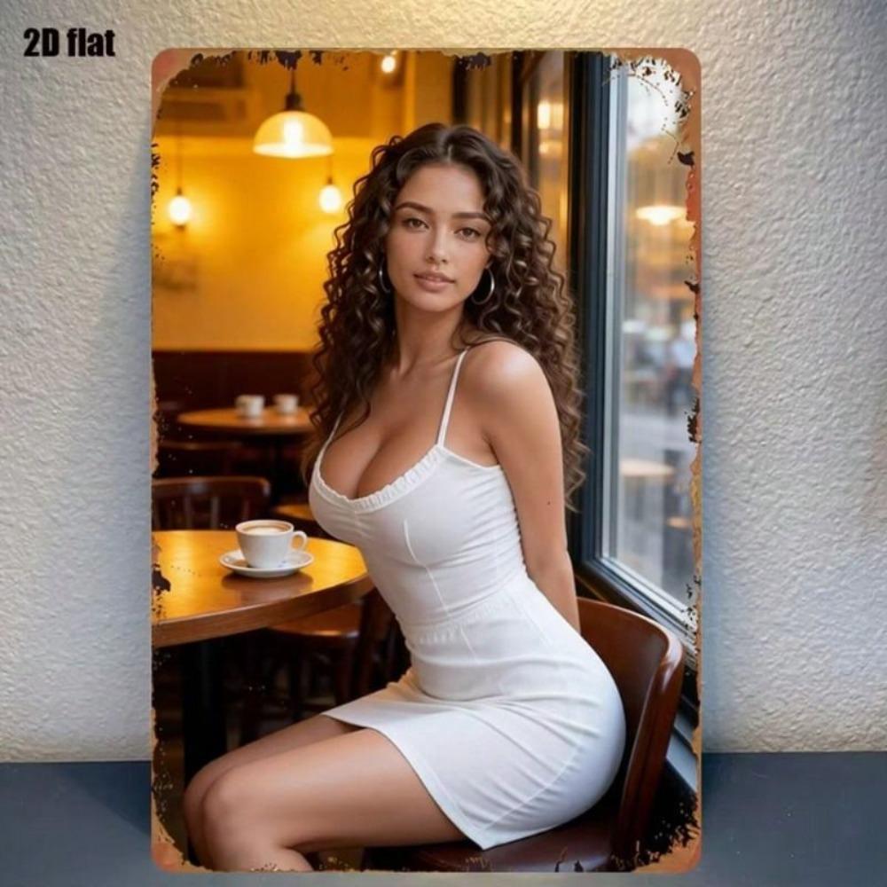 Vintage European Woman Portrait Metal Sign 8x12 Inch Cafe Home Wall Decor Tin Plaque
