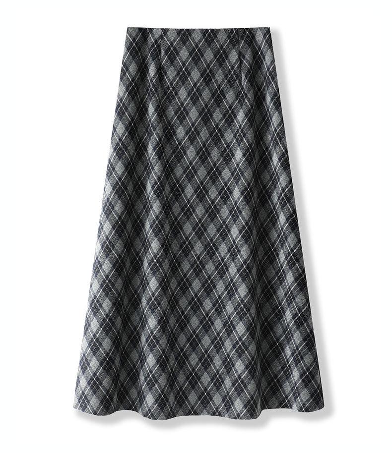 Women's High-Waist Woolen Plaid A-Line Skirt - Autumn 2025 Collection