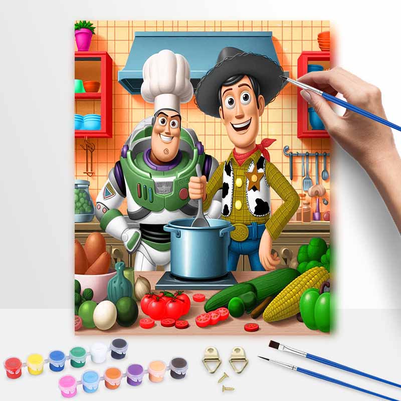 Disney Toy Story cooking oil painting art painting kit, handmade diy art painting home wall decoration, fun creative kitchen wall decor art