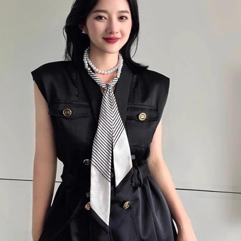 Faionable Polka Dot Scarf Waist Belt For Women Decorative Pearl Splicing Neck Ribbon Elegant Stripes Fluttering Ribbon